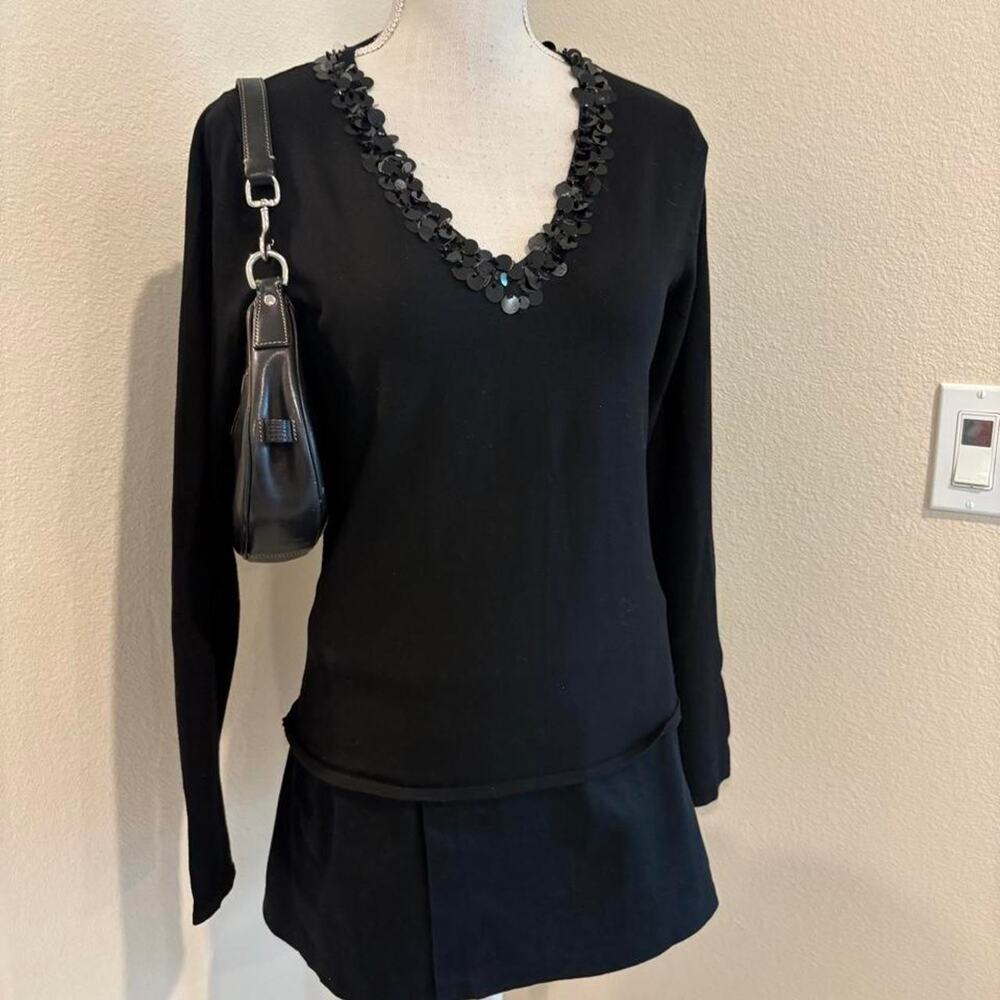 August Silk black silk blouse with sequins on the collar. Size medium